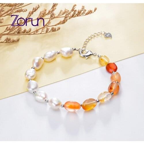 Zorun Real Natural freshwater/Stone 6-7MM Pearl Bracelet Fine Jewelry 925 Sterling Silver for Women New Design Good Sale