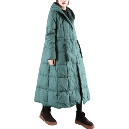 2021 High Quality Winter Women Down Parka Jacket Female Long Coat Ladies Fashion Loose Large Size A-line Hooded Duck Down Coat