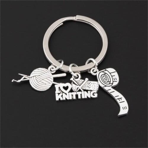 1Pc I Love Knitting Charms Keychain Yarn Ball Knit Crochet Keyring Fit Family Tailor Gift Jewelry Supplies E2598