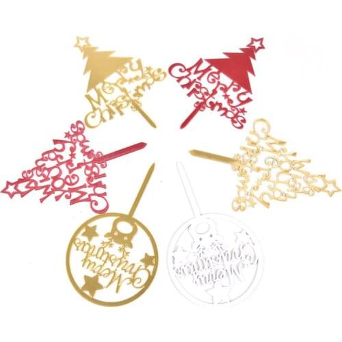 10pc Creative Merry Christmas Cake Flag Topper Acrylic Cake Card Inserting Party Cake Decoration Christmas Party Supplies