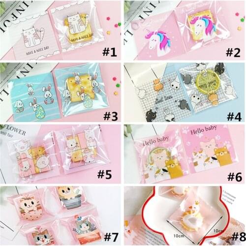 100 Pcs 10x10cm Plastic Cartoon Animal Baking Packaging Biscuit Moon Cake Cookie Snack Food Self-Adhesive Candy Bags