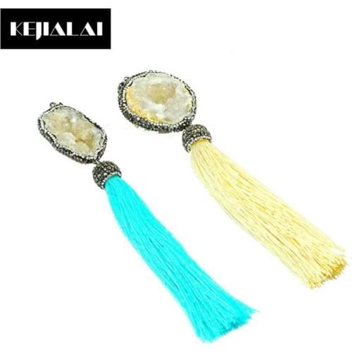 2017 Fashion Bohemian Jewelry Long Tassel Necklace with Natural Stone Pendant Necklace for Women Silver Plated Chain Best Gift