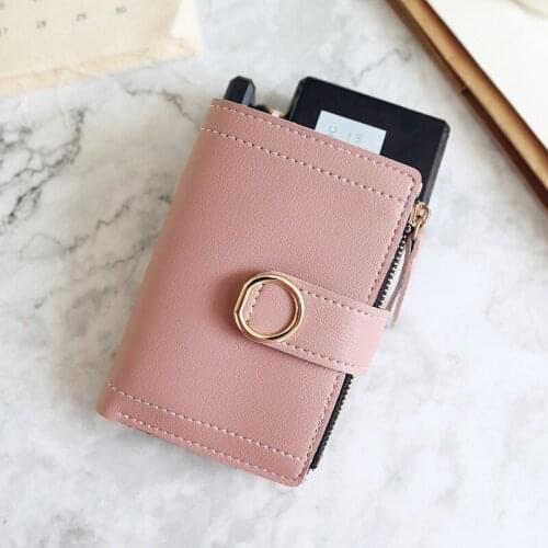 2021 New Korean Version Solid Color Short Buckle Ring Female Card Bag Clutch Purses And Handbags