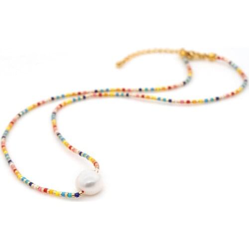 2021 New Original Design Light Luxury Baroque Natural Freshwater Pearl Pendant Long Color Rice Bead Necklace Wholesale Women