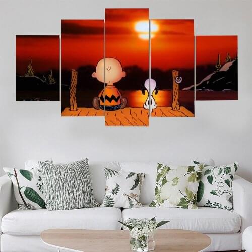 5 Pieces Wall Art Canvas Painting Cartoon Poster Watch The Sunset Modern Living Room Pictures Nordic Decoration Home