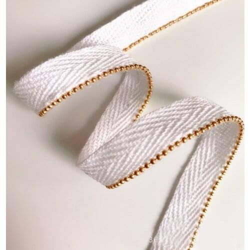 5Yards 1.2cm Black Cotton Braided Lace Band Gold Beads Chain Mosaic Lace Pillow Piping Webbing Home Textile Clothing Accessories