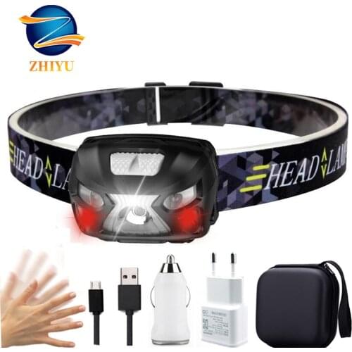 8000LM Powerful Headlamp Body Motion Sensor Head Flashlight Camping Torch Light Lamp Mini Rechargeable LED Headlamp With USB