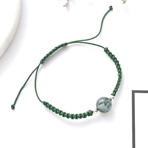 Chakra 6/8/10mm Handmade Green Braided Adjustable Bracelet Healing Natural Stone Bead Rope Bracelet for Men Women Wish Jewelry