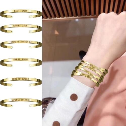 KEEP CALM Engraved Bangle CARPE DIEM,KINDRED SPIRITS Metal Lettering Bracelet CharmCuff Bracelets Women Fashion Accessories Gift
