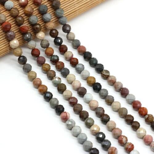 Natural Stone Beads Round Shape Faceted Peter Stone Loose Spacer Beaded For Jewelry Making DIY Bracelet Necklace Accessories