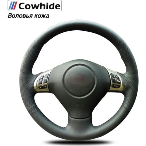 Black Genuine Leather Steering Wheel Cover for Subaru Forester 2008-2012 09 10 11 Impreza 2008-2011 Legacy 2008-2010 Exiga 2