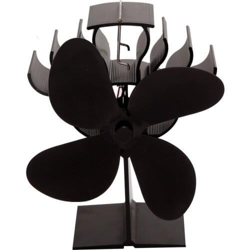 4 Blades Heat Powered Stove Fan Log Wood Burner Quiet Black Home Fireplace Fan Efficient Heat Distribution