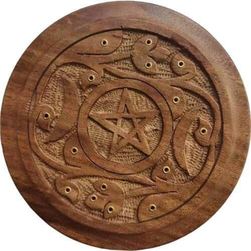 Wooden Pentacle Incense Stick Holder Incense Cones Burner Tray Board Plate Handcrafted Witchcraft