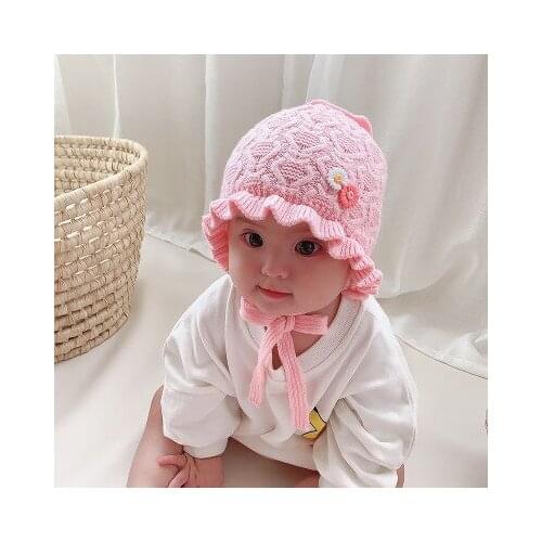 Childrens Baby Hat Autumn and Winter New Ear Protection Tie Rope Daisy Wool Hat Garib Warm Knitted Hat Baby Boy Hats and Caps