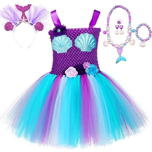 Princess Girls Mermaid Tutu Dress for Kids Christmas Halloween Costumes Sea-maid Birthday Party Dresses Baby Girl Tulle Outfits