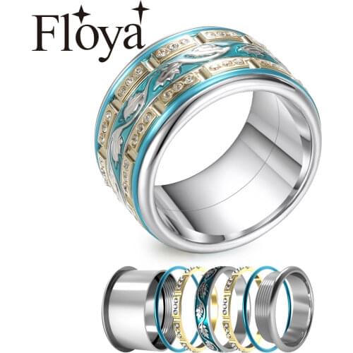 Floya Inlayed Ring Set Resistance Women Flat Etsy Stainless Steel Ring Layering Interchangeable Cyan Accessories Femme Bijoux