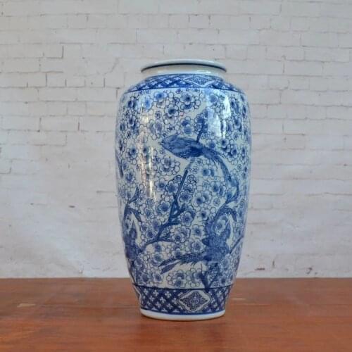 Classicalb blue and white porcelain decoration ceramic flower vase with big mouth