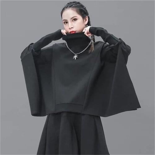 Spring and autumn suit female high-collared Bat Sleeve hoodie fashion personality splice pleated medium-length skirt female two