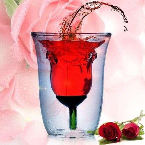 Creative Rose Double Wall Glass Cup Wine Whiskey Glasses Transparent Cup 180ml For Whiskey Brandy Wine Vodka Beer Cocktail Rum