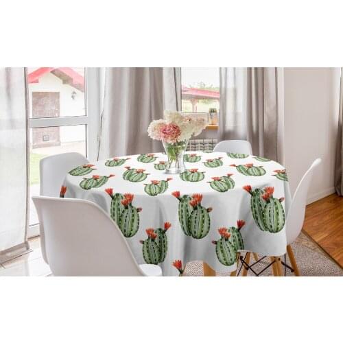 Cactus Round Tablecloth Cacti Spikes and Red Flowers Mexican Circle Table Cloth Cover for Dining Room Kitchen Decor & Party