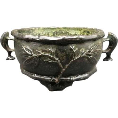 Make old Copper Bamboo statue double fish ear incense burner Buddhist temple supplies aromatherapy furnace line incense coil