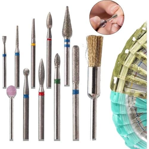10PCS Diamond Nail Drill Bit Set Milling Cutter Polishing Electric Nail Machine Rotating Accessories Nail File Exfoliating Tools