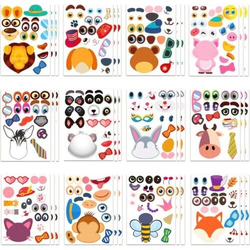 36Sheet/Set DIY Face Animal Stickers For Kids Early Educational Cognition Puzzle Sticker Creative Jigsaw Toys For Children Gifts