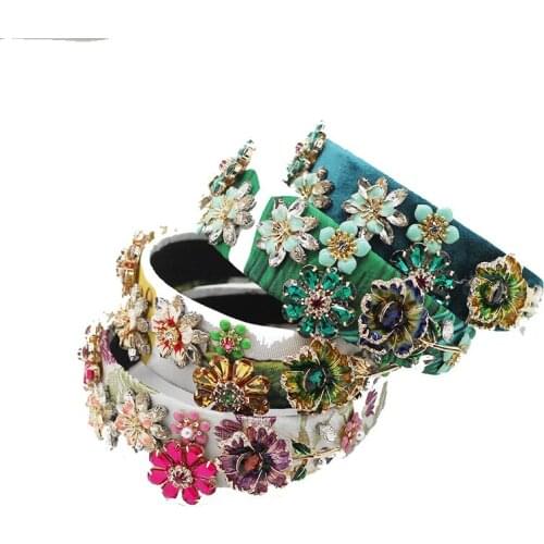 New Baroque fashion luxury rhinestone metal flower multicolor with hairLadies Wild Fashionable Hair Band 526