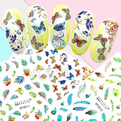 Flower Butterfly Nail Stickers Decoration Adhesive DIY Decals 3D Nail Art Sticker Manicure Design Nails Accessoires Fashion