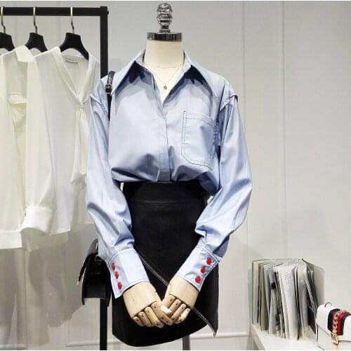 Solid Button Women Shirts Summer New 2021 Turn-Down Collar Batwing Sleeved Loose Casual All Match Female Outwear Coats Tops