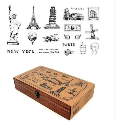 Wholesale stationery postage stamps, landscape memories wooden stamp set, A LIFE, wooden box packed ellos stamps, free shipping