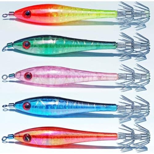 5pcs 11cm squid jigs octopus jig fishing squid lures Hard fishing lure mixed 5 colors strong fishing hook