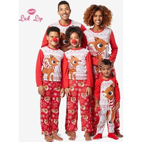 Lick Lip Christmas Parent-child Suit Nightie Red Cartoon Elk Print Sleepwear Autumn Winter Long Sleeves Home Clothes SWD17586-2