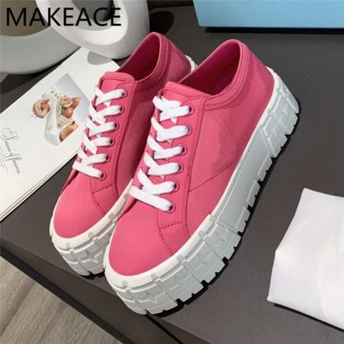 Rose Red Genuine Leather Daddy shoes Casual Design Woman Shoes Thick Bottom Ladies Shoes Lace Up Zapatos De Fashion Girl Shoes