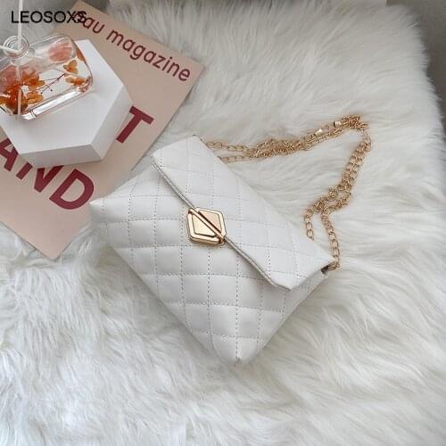 Womens Bag 2021 New Urban Simple Fashion PU Leather Diagonal Shoulder Bags Fashion Lock Ring Lattice Chain Bag