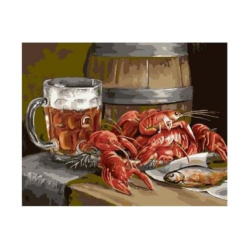 Shrimp fish beer still life High quality painting by numbers diy picture drawing coloring on canvas painting by hand 60x75cm