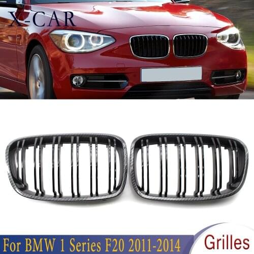 X-CAR 2Pcs Front Grilles Carbon Fiber Print Bright Black Kidney Double Slat For BMW 1 Series F20 2011 2012 2013 2014 51137239022