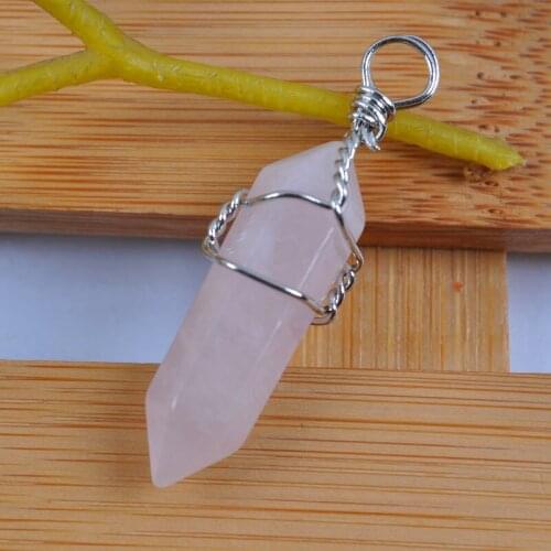 Natural Rose Crystal Lucky Point GEM Pendant Wire Wrapping Jewelry S1238