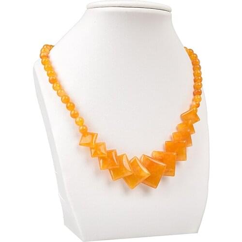 Yellow Chain Pendant 19mm square Necklace For Women Natural Stone Chalcedony Jades 6mm Round Beads Strand Necklaces Diy Jewelry