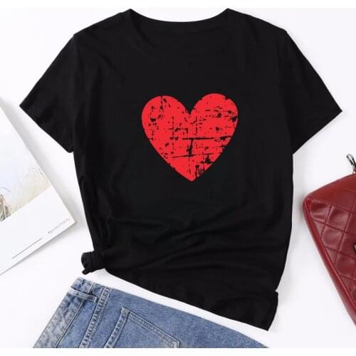 Red Big Heart Women T-shirt 2021 Valentines Shirt Harajuku Love Printed Summer Short Sleeve Cute Tops Tee For Women Clothing