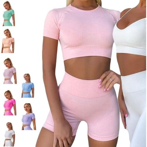 2 Piece Set Gym Workout Clothes for Women Fitness Sports Bra and Shorts Seamless Yoga Set Lounge Wear Gym Tracksuit Sportswear