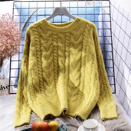 Twisted Knitting Women Sweater And Pullovers O-Neck Long-Sleeved Solid Casual All Match Lady Elegant Pulls Outwear Tops