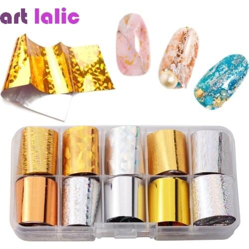 10 Sheets/box Nail Foils Starry Sky Gold Silver Dazzling Holographic Nail Art Transfer Sticker Laser DIY Manicure Decals Set