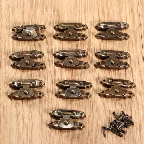 10Pcs Mini Jewelry Gift Wine Box Wooden Case Hasp Lock Drawer Latches Decorative Brass Suitcases Hasp Latch Hook with Nails