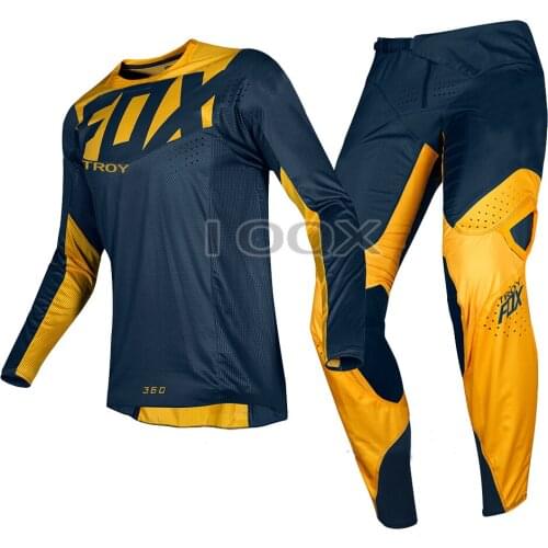2019 Troy Fox MX 360 Kila Blue Yellow Jersey Pants Combo Motocross Dirt Bike Off Road Kits Adult Racing Gear Set