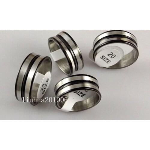 36 pcs New black stripe Band Mens Stainless Steel Rings Wholesale Fashion Jewelry