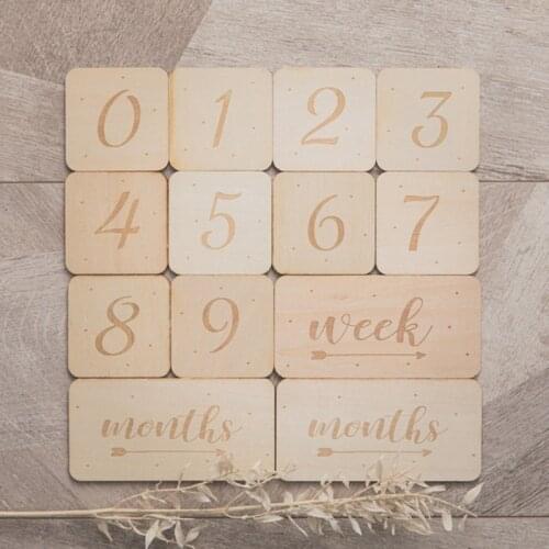 7pcs Baby Milestone Square Wooden Toys Numbers Milestone Cards Baby Teether Photography Babies Accessories For Newborn Baby