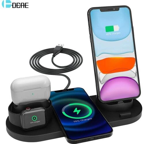 6 in 1 Qi Wireless Charger Dock Station for iPhone 12 11 XS XR X 8 Airpods Pro 15W Fast Charging Stand for Apple Watch 6 5 4 3 2