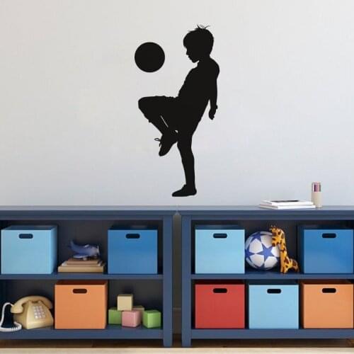 Kid Plays Football Soccer Silhouette Quote Wall Sticker for Boys Room Sport Decor Decals Kids Room Vinyl Wall Decal Bedroom D100