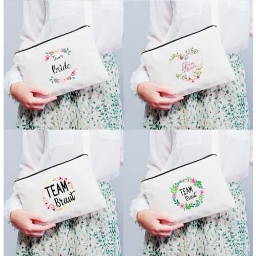 Team Bride Print Makeup Bag Fashion Cosmetic Bag Bachelorette Party Lady Clutch Travel Toiletry Organizer Pouch Bridesmaid Gifts